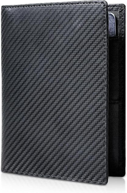 Polare Full Grain Leather Passport Holder RFID Blocking Travel Bifold Wallet Passport Holders 2 Passports (Carbon Black)