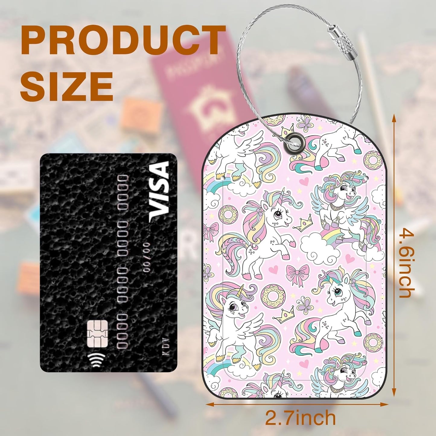 2 Pack PU Luggage Tags for Suitcase, Cute Unicorns Suitcase Tag Leather ID Label Bag Tags with Privacy Cover and Metal Loop for Men Women Travel Bag