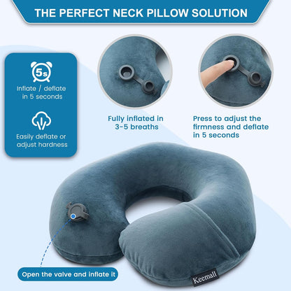 2Pack Inflatable Travel Neck Pillow for Airplane Train Car Washable Pillowcase U Shaped Office Napping Pillow