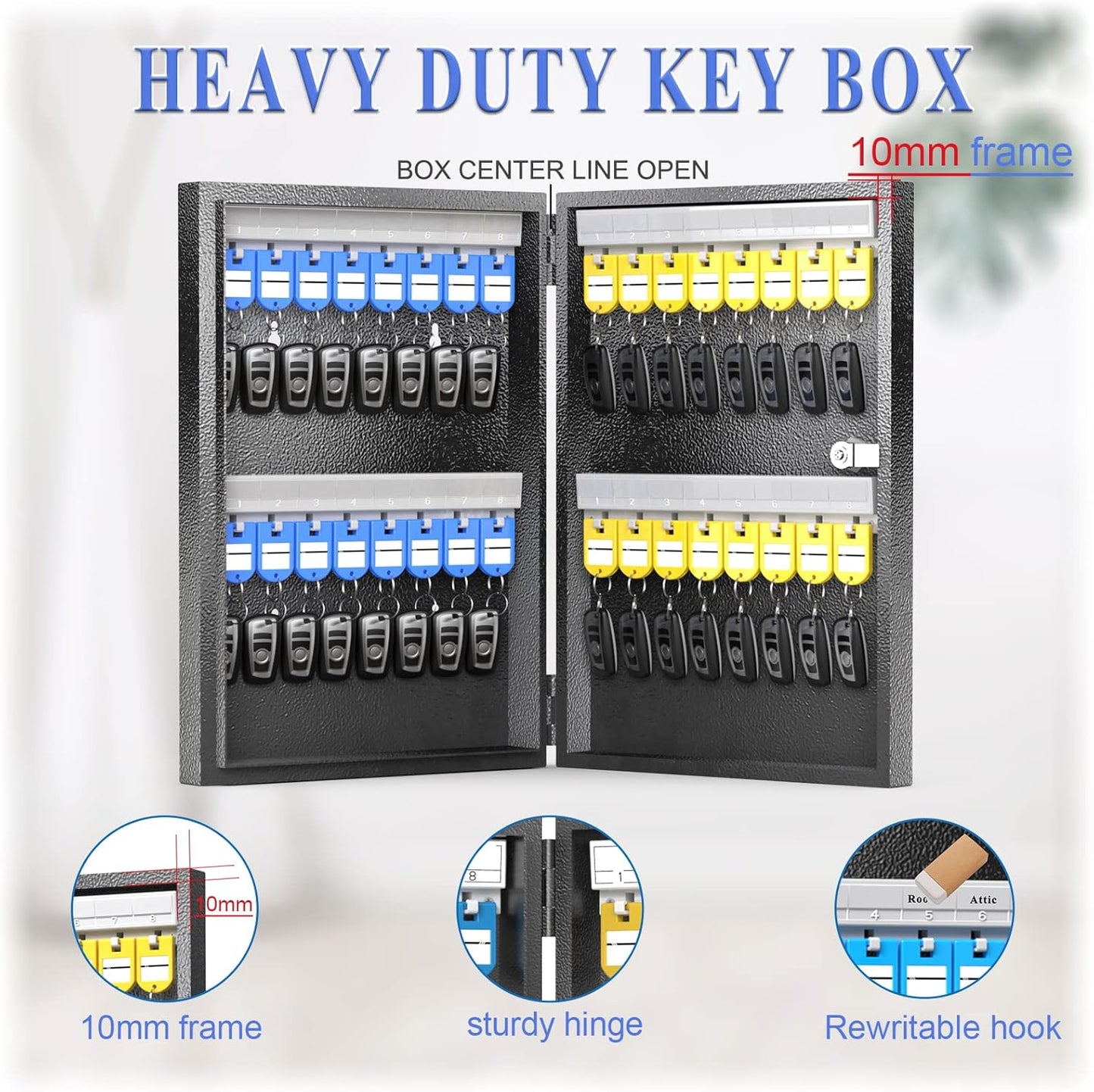 32 Key Cabinet Organizer, Lock Box, Security Storage for Valets, Hotels, Car and House Keys, Key Keeper Box - Black