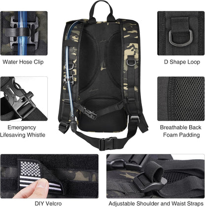 GENILU Tactical Hydration Backpack with 3L Water Bladder, Lightweight Molle Water Backpack Daypack for Men Women