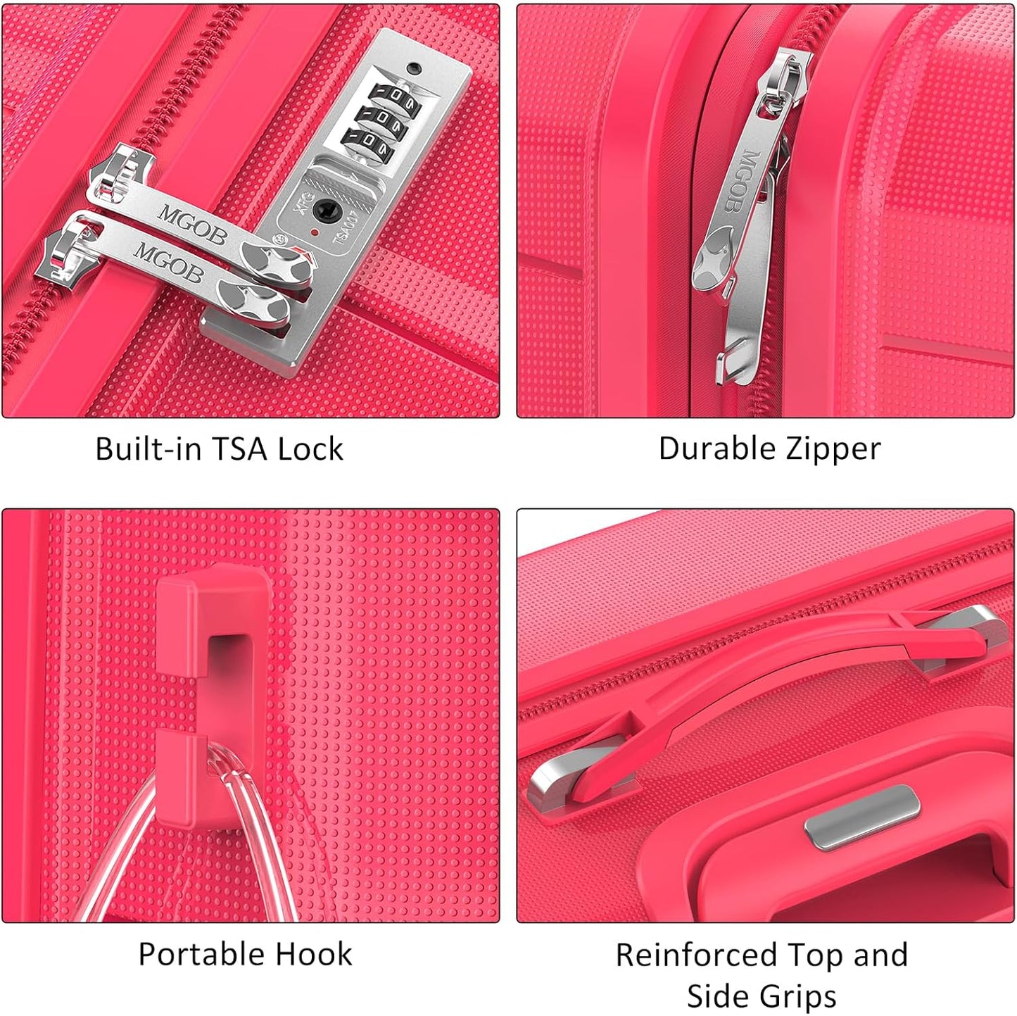 24 Inch Luggage with Spinner Wheels, Hard Shell Suitcase, Lightweight PP Luggages with TSA Lock, Checked-Medium Suitcases 24-Inch, Red