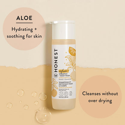 The Honest Company 2-in-1 Cleansing Shampoo + Body Wash | Gentle for Baby | Naturally Derived, Tear-free, Hypoallergenic | Citrus Vanilla Refresh, 18 fl oz