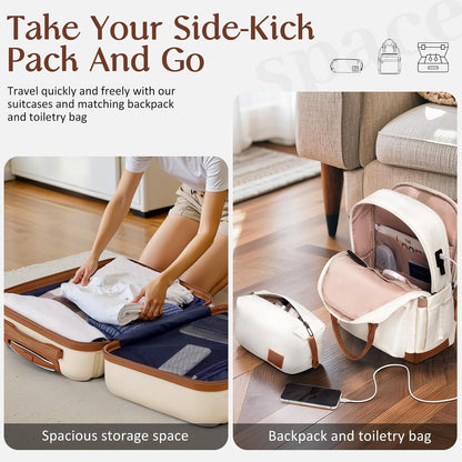 Coolife Luggage Sets Suitcase Set 3 Piece Luggage Set Carry On Hardside Luggage with TSA Lock Spinner Wheels (White, 3 piece set (BP/TB/20))