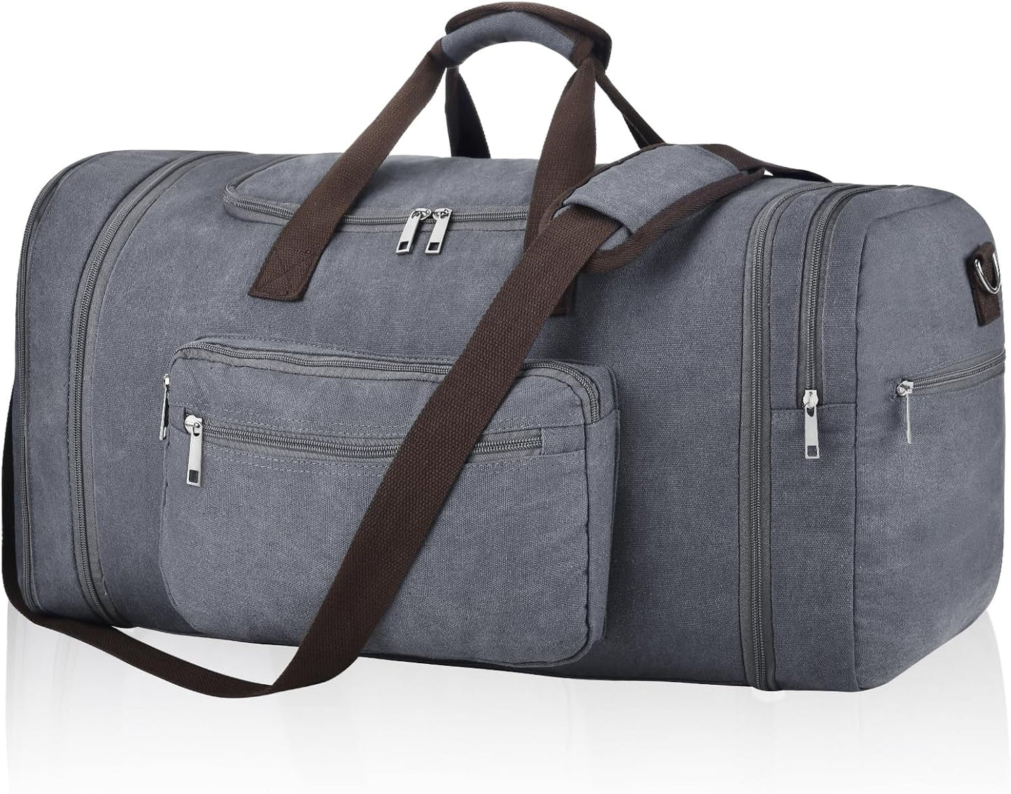 Felipe Varela 60L Duffle Bag for Men, Large Expandable Canvas Duffel Bag for Travel, Mens Carry On Luggage Bag Traveling Weekender Gym Overnight Bags for Airplanes, Grey