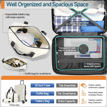 Hoteel Luggage Sets 3 Piece, ABS+PC Hard Shell Expandable Suitcases with Wheels, TSA Aproved Lock and Carry on Bags, Travel Suit Case Set for Men and Women, (3-Piece, Beige)