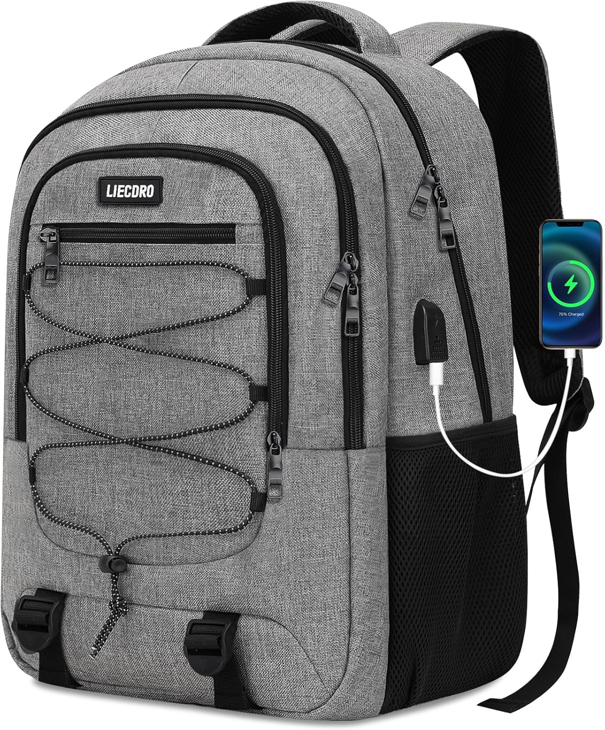 Grey Backpack for Men Women, Backpack for School, School Backpacks for Boys Girls Teens, 15.6 inch Laptop Back Pack with USB Charging Port, Large College Book Bag, Business Work Travel Bookbag