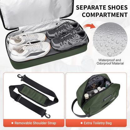 WITZMAN Travel Duffle Bags for Men Weekender Bags with Toiletry Bag Sets Carry On Overnight Bag 55L （B696 Army Green）