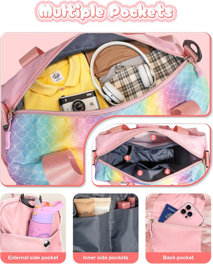 Cute Preppy Gifts for Girls-Girl Gym Bag with Shoe Compartment, Kid Personalized Weekender Overnight Bags, Initial Travel Tote with Makeup Pouch, Daughter In Law Gift (Letter D)