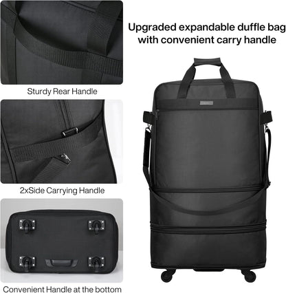 Hanke Suitcases with Wheels Expandable Foldable Luggage Bag Suitcase Collapsible Rolling Travel Bag Duffel Bag for Men Women Lightweight Suitcases without Telescoping Handle, Black