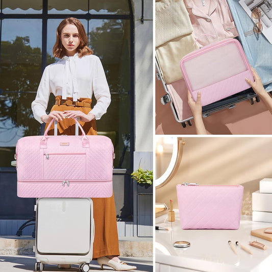 Weekender Bag for Women, Travel Duffel Bag Carry On Overnight Bag with Shoe Compartment Large Nylon Travel Weekend Tote Bag