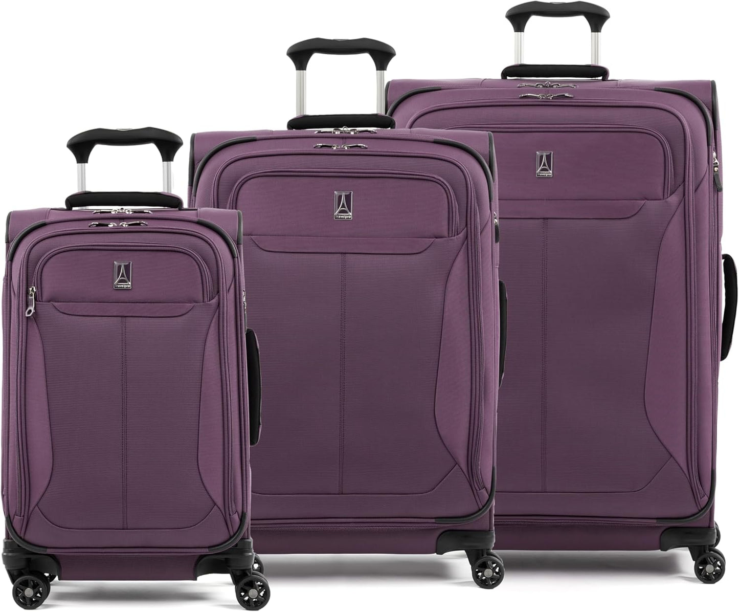 Travelpro Tourlite Softside 3-Piece Set, Expandable Luggage with 4 Spinner Wheels, Lightweight Suitcase, 21" Carry-On, 25" Checked Medium, 29 Check Large, Deep Purple