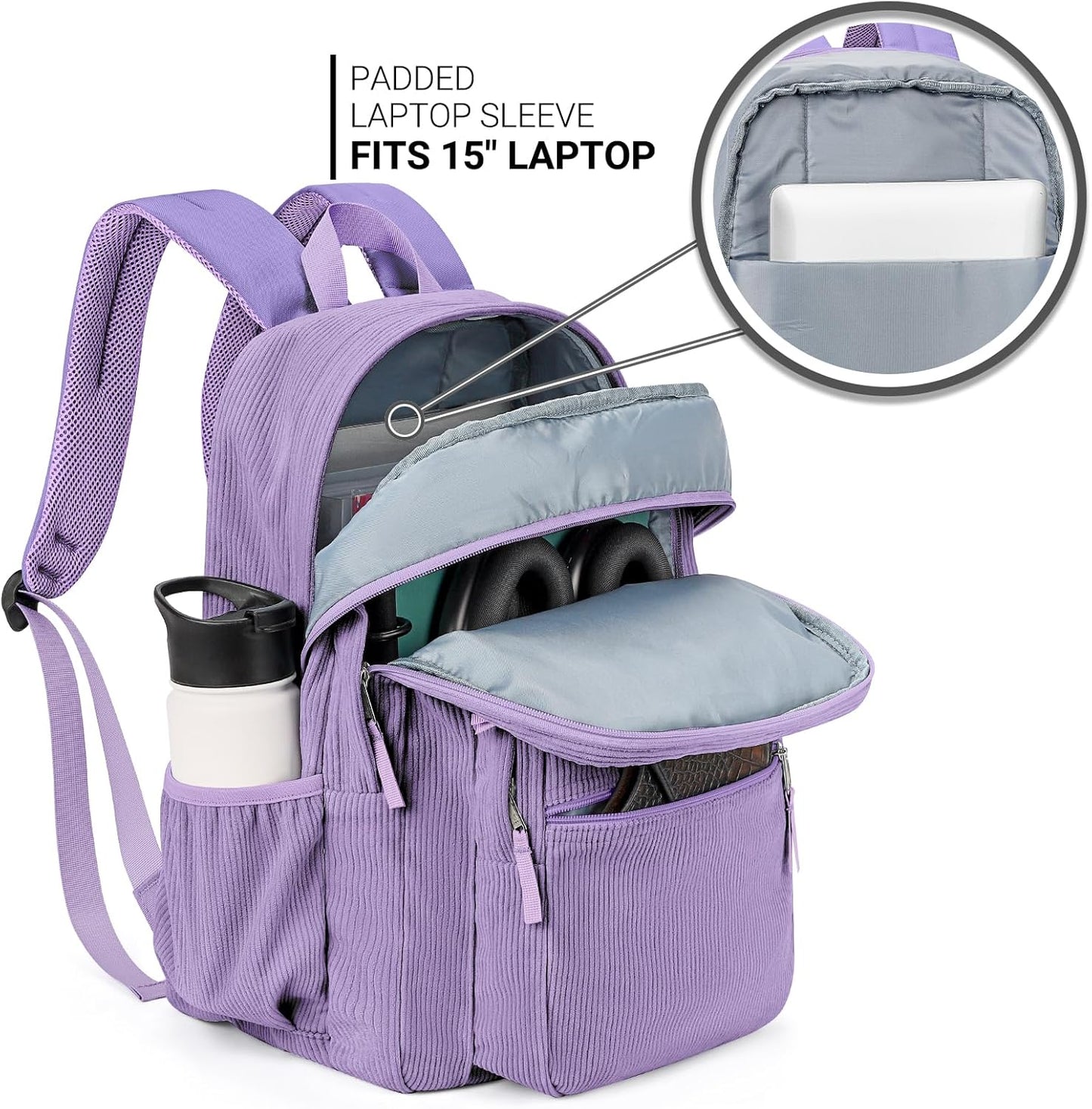 ZORFIN 26L Backpack for College, and Travel: Corduroy Bookbag - Deep Purple