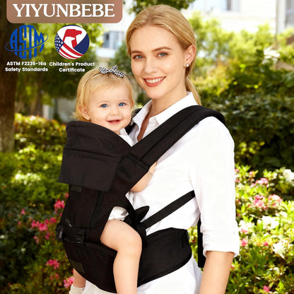Baby Carrier Newborn to Toddler, 6-in-1 Baby Carrier with Hip Seat Lumbar Support 7-45lbs, Baby Soft Carrier for All Seasons & Positions, Adjustable Size for Shopping Hiking Travelling Black