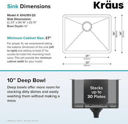 KRAUS Standart PRO™ 23-inch 16 Gauge Undermount Single Bowl Stainless Steel - Image 5