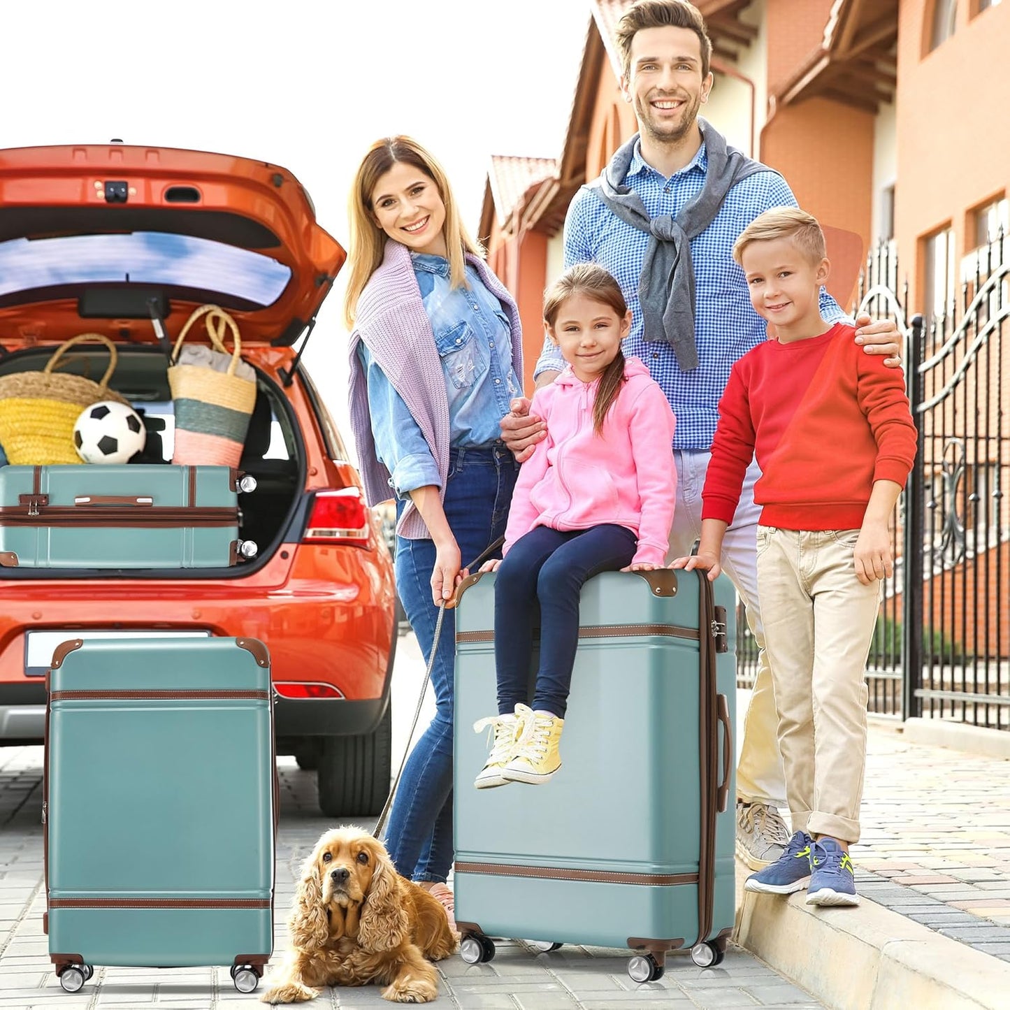 Merax Luggage Set 2 Piece Suitcase Set with Cosmetic Case Expandable Spinner Wheels Vintage Luggage Sets(Blue Green,20"+28")