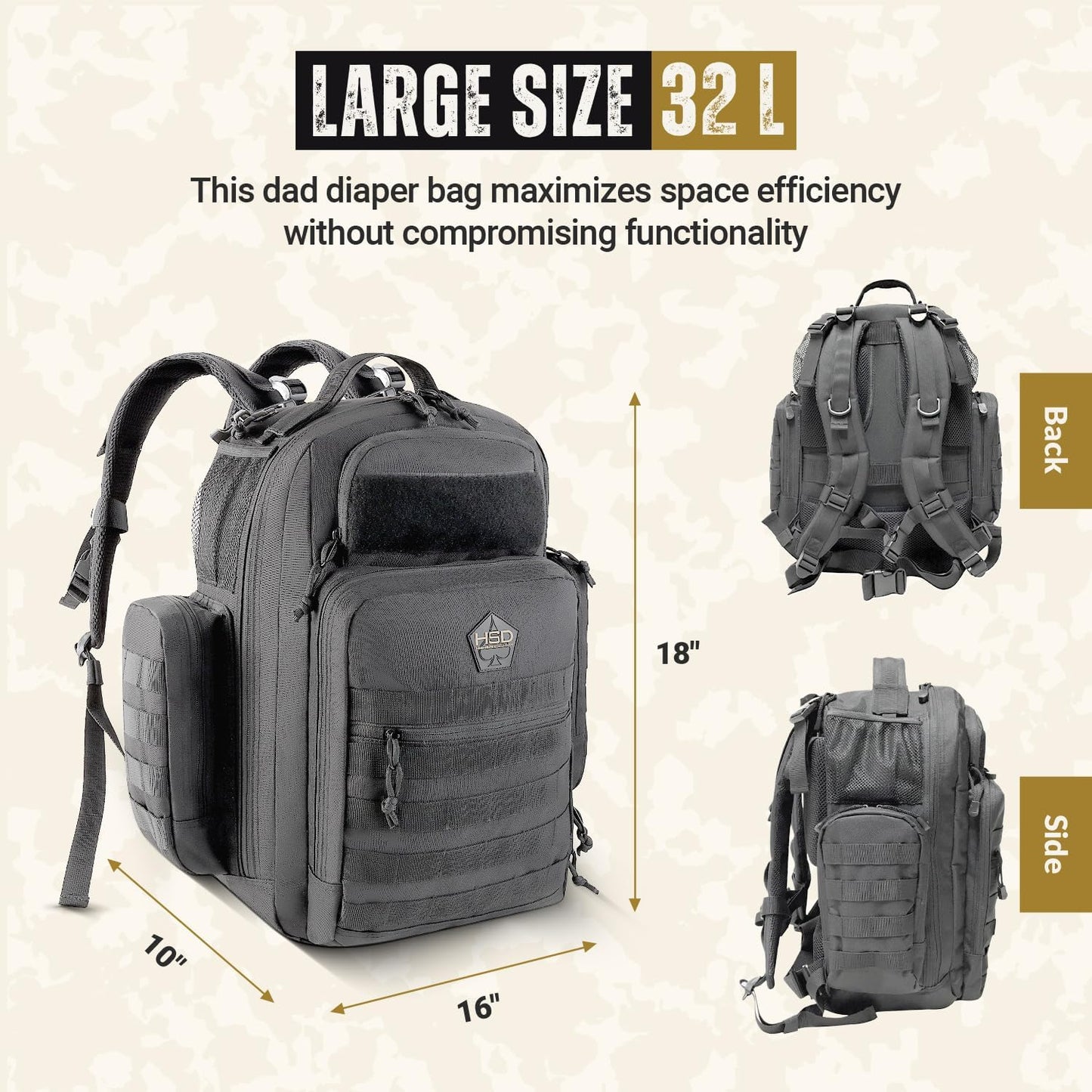 HighSpeedDaddy - Baby Diaper Backpack, Military-Grade, Waterproof, Compact Baby Travel Bag with Diaper Changing Mat
