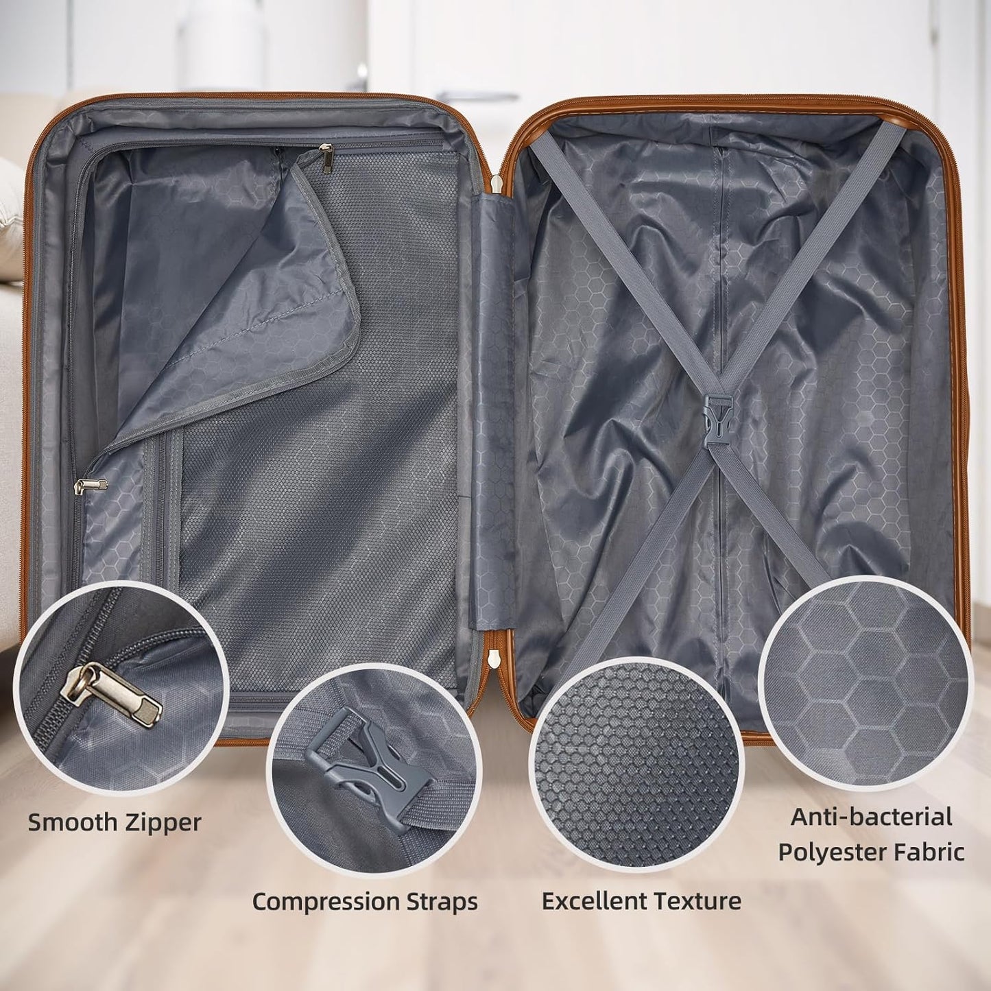 LARVENDER Luggage Sets 5 Piece Hardside Expandable Suitcase with Wheels Lock,Hardside Lightweight Rolling Suitcase for Women and Men,Cream