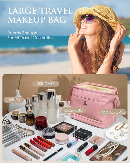 Birthday Gifts for 11 12 13 14 15 16 17 18 Year Old Girls Makeup Bag, Gift for Women Double Layer Cosmetic Bag with Makeup Brush Organizer, Teacher Gift,Toiletry Bag Graduation Gift