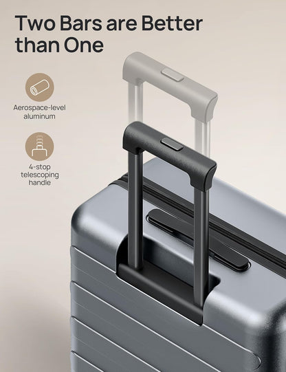 Carry on Luggage 22 X 14 X 9 Airline Approved, 20 Inch Luggage for 3-5 Days Travel, Double Spinner Wheels, 100% Hardshell PC, TSA Lock (00-Grey (Expandable), Checked 24-Inch)