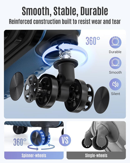 LIGHT FLIGHT Carry On Luggage 22x14x9 Airline Approved, Durable Hard Shell Carry On Suitcases with Wheels, Expandable Hardside Lightweight Travel Luggage with TSA Lock 20 Inch Carry on, Royal Blue