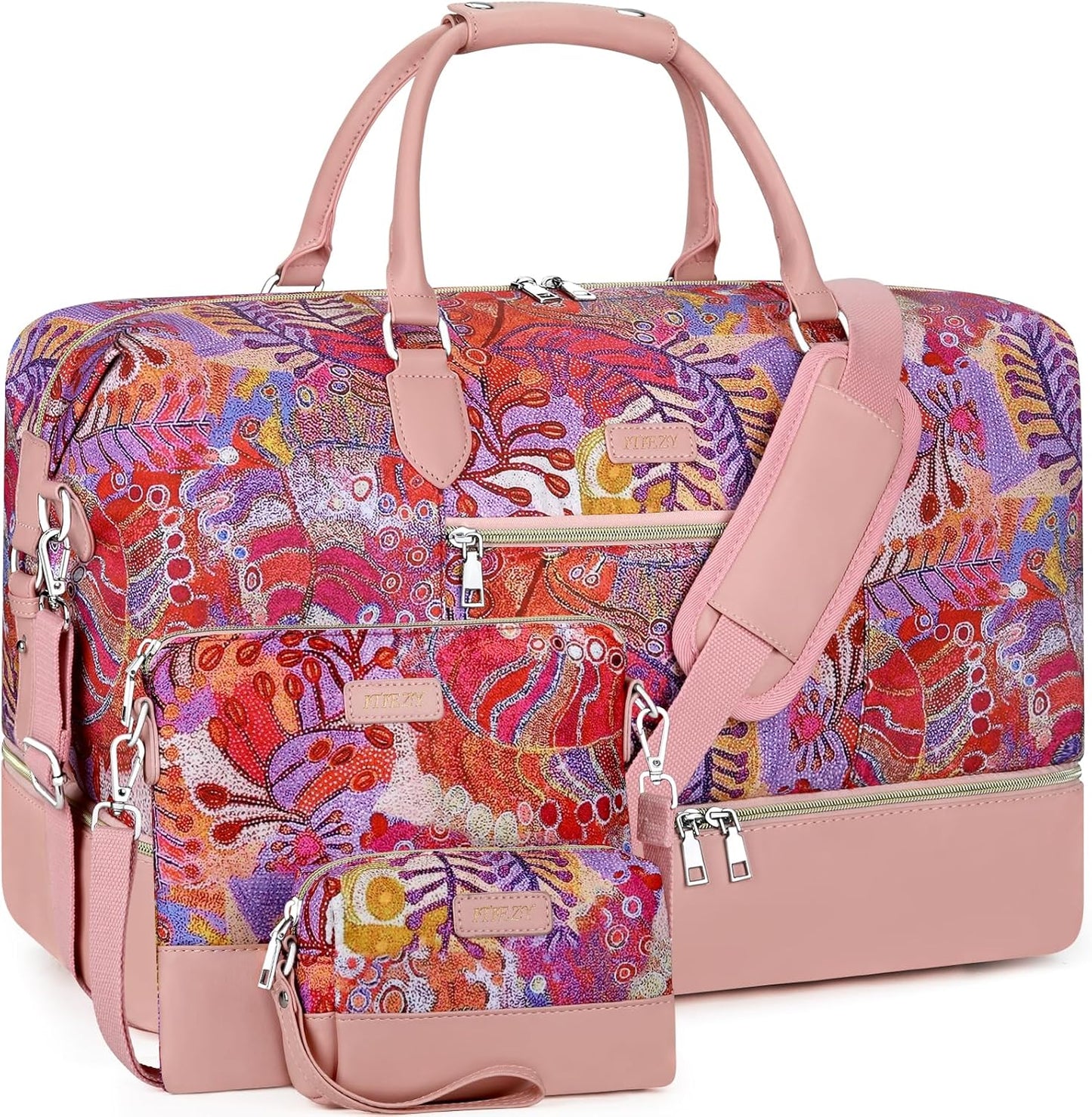 Weekender Bag for Women, Travel Duffel Bag Carry On Overnight Bag with Shoe Compartment Large Nylon Travel Weekend Tote Bag