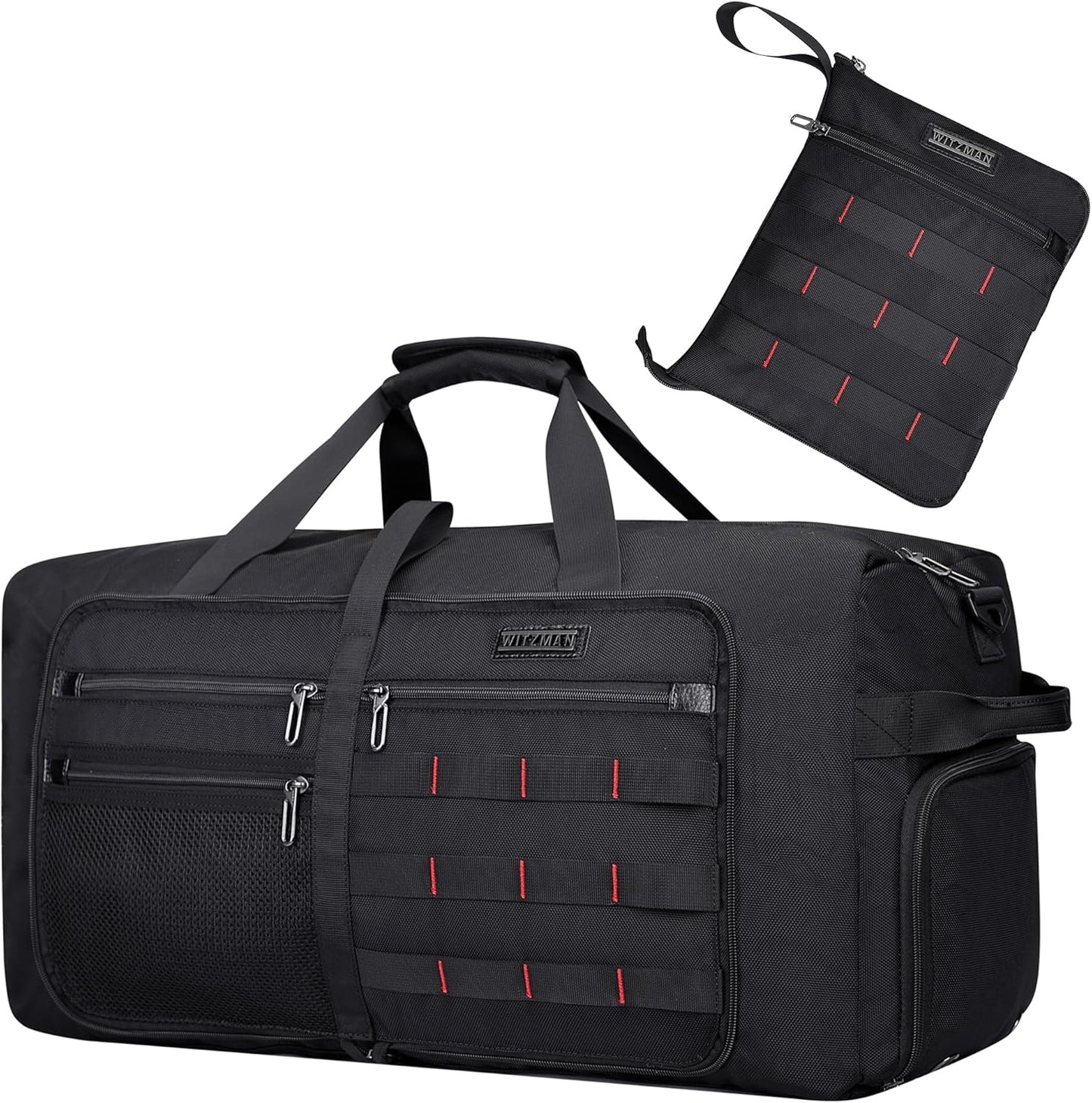 WITZMAN Foldable Duffle Bag for Travel 65L Lightweight Packable Duffel Bag with Shoes Compartment Overnight Bag for Men Women (B697 Black)
