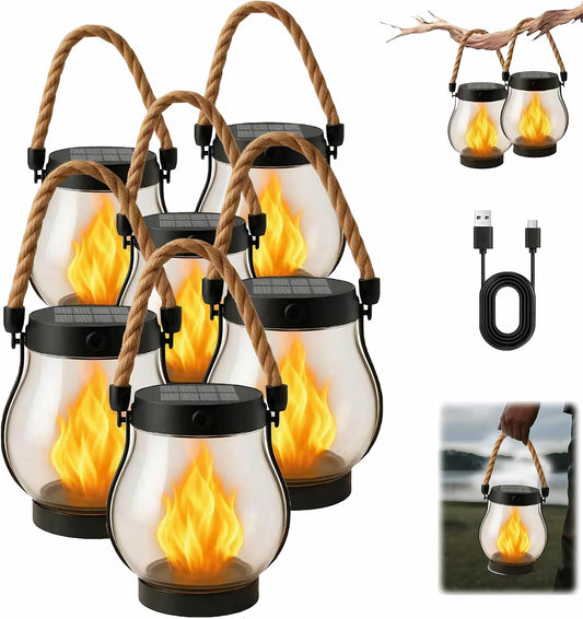 Kaliqo Solar Lantern Outdoor Lights Solar Lantern Waterproof Flickering Flame Hanging Lanterns for Patio Yard Garden Decor (6 Pcs)
