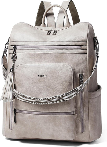 Shrrie Vegan Leather Laptop Backpack for Women 15.6 inch Work Backpack Fashion Travel Backpack Purse for Business College