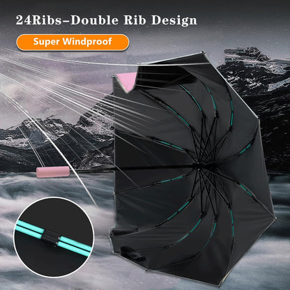 Large Double-Ribs Umbrella Automatic Folding Umbrella for Women Men, Travel, UPF 50+ UV Protection
