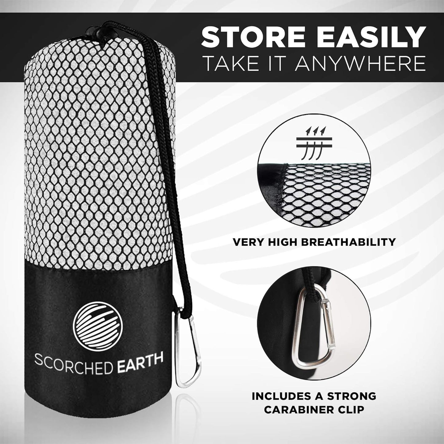 ScorchedEarth Microfiber Travel & Sports Towel Set - Quick Dry, Super Absorbent, Compact, Lightweight - for Camping, Backpacking, Hiking, Beach, Yoga, Swimming - Includes 2 Sizes + Carrying Bag & Clip