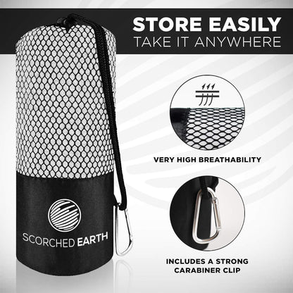 ScorchedEarth Microfiber Travel & Sports Towel Set - Quick Dry, Super Absorbent, Compact, Lightweight - for Camping, Backpacking, Hiking, Beach, Yoga, Swimming - Includes 2 Sizes + Carrying Bag & Clip