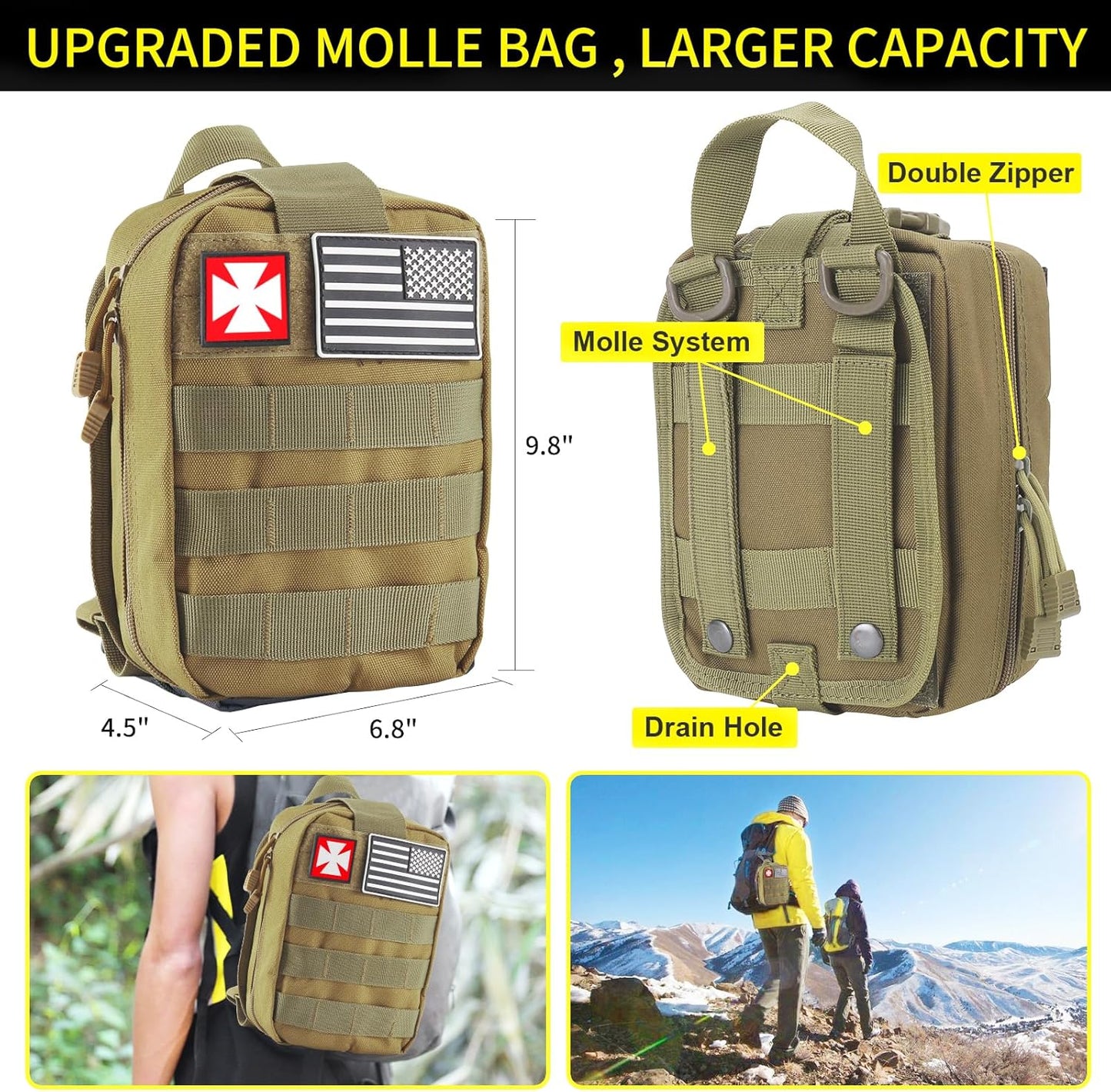 Survival Kit, 160 Pcs Emergency Supplies Camping Accessories with Upgraded Molle Bag, Gifts for Men Outdoor Adventure Camping Hiking Hunting (Green)