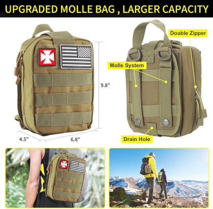 Survival Kit, 160 Pcs Emergency Supplies Camping Accessories with Upgraded Molle Bag, Gifts for Men Outdoor Adventure Camping Hiking Hunting (Green)