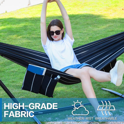 PNAEUT Double Hammocks with Stand for Outside, Portable Space Saving Heavy-Duty Steel Stand for Indoor Outdoor Patio with Carrying Bag, 450 lbs Capacity (Chasm)