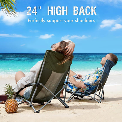 PORTAL Beach Chairs for Adults Camping Low Lightweight Portable Chair with Cup Holder Mesh Back Carry Bag for Outdoor Sand Lawn Travel Picnic Festival Concert, 350LBS