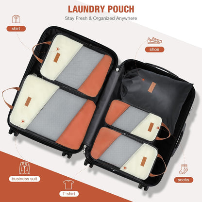 Packing Cubes for Travel, Compression 6 Set Organizer Bags for Women with Shoe Bag & Laundry Pouch, Luggage Organizers for Suitcase, Carry On & Trips, Travel Essentials