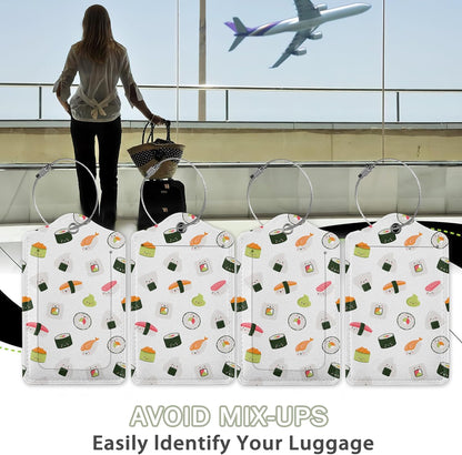 2 Pack Luggage Tags for Suitcase,Cute Funny Japanese Sushi Leather Luggage Tag Bag Tags Identifiers Privacy Cover Id Label with Steel Loop for Women Men Girls Boys Travel
