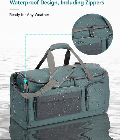 Large 3 In 1 Waterproof Garment Duffle Bags for Travel with Shoe Compartment, Mens Carry On Convertible Garment Bags for Travel Combo with Wet Compartment, Suit Bag Travel for Men and Women (green)