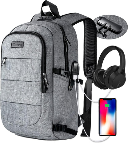 Laptop Backpack for unisex,Anti Theft Water Resistant Travel Work Backpack with USB Charging and Lock 15.6 Inch Computer Bag, Grey