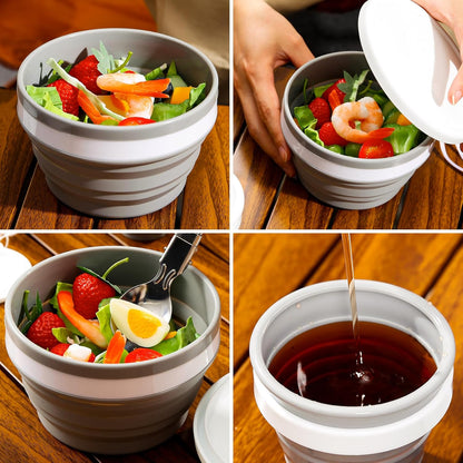 Odoland Camping Mess Kit Silicone Collapsible Bowl, Cup & Stainless Steel Spoon for 1 Person Backpacking Outdoor, Camping, Hiking and Picnic