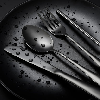 Boulder Bee | Travel Utensils Set | Reusable Camping Cutlery Set | Stainless Steel Flatware Set | Portable Silverware Set with Case | Includes Knife/Fork/Spoon/Straw/Cleaning Cloth/Case (Black)