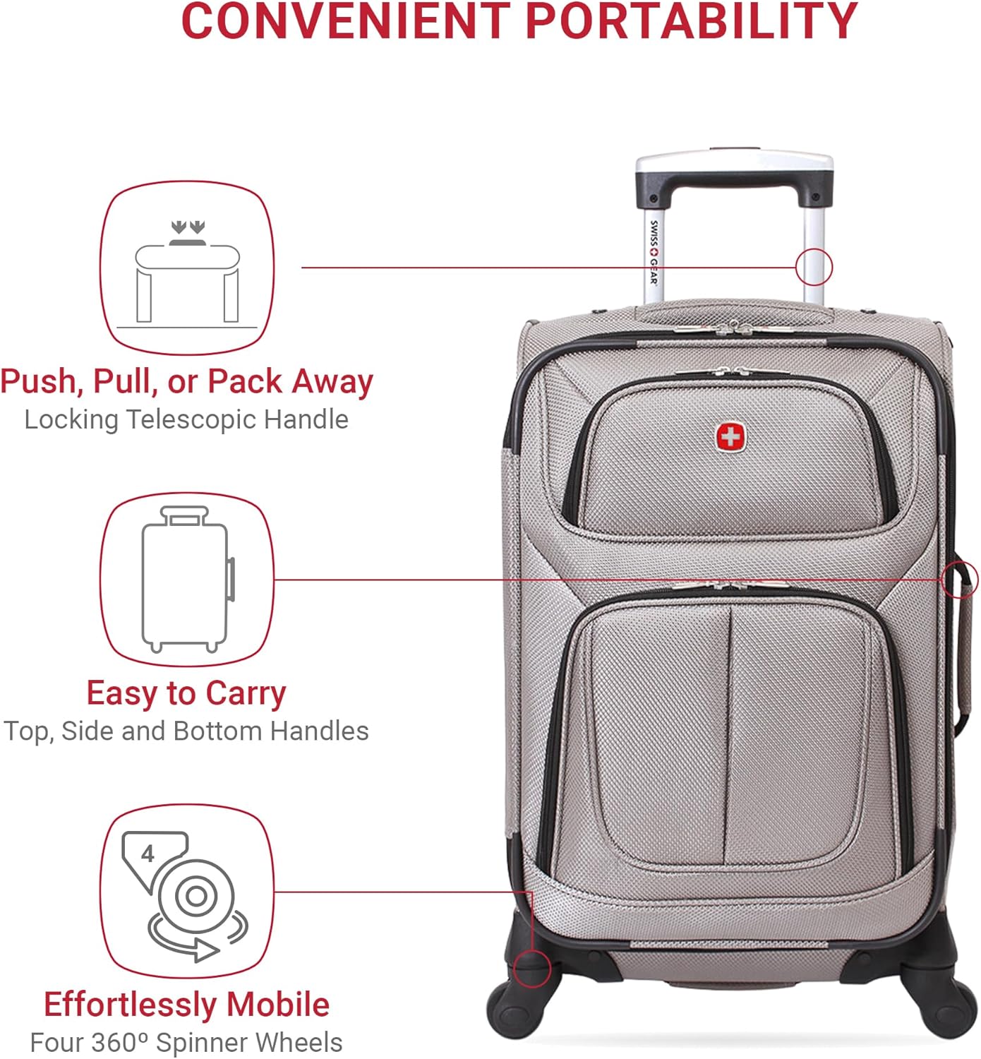 SwissGear Sion Softside Expandable Luggage, Pewter, Carry-On 21-Inch