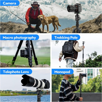 Fotopro 66" Camera Tripod, Aluminum Compact Travel Tripod and Monopod with 360° Ball Head Quick Release Plate, Professional Camera Tripod for DSLR, Load up 22lbs Video Tripod for DSLR, Load up 17.63bs