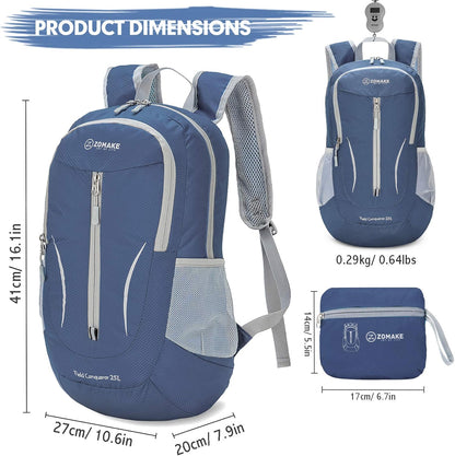 ZOMAKE Ultra Lightweight Packable Backpack 25L - Foldable Hiking Backpacks Water Resistant Small Folding Daypack for Travel(Navy Blue)