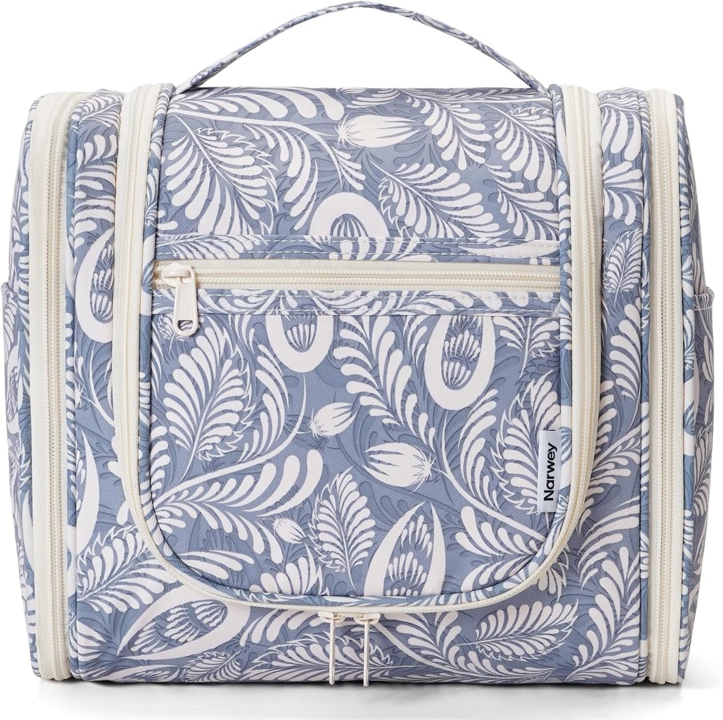 Narwey Hanging Toiletry Bag for Women Travel Makeup Bag Organizer Toiletries Bag Men for Cosmetics Essentials Accessories(Large, Blue Leaf)