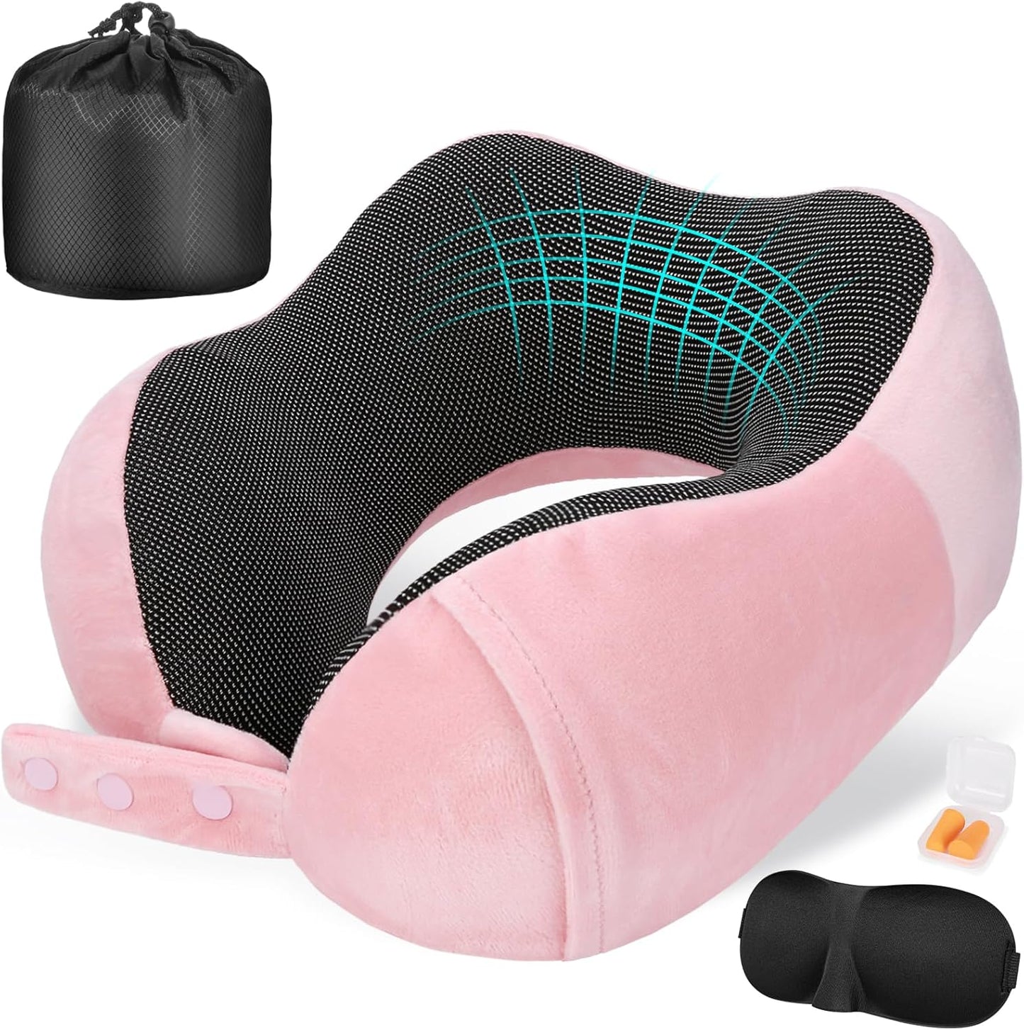 Neck Pillow for Traveling, Travel Pillows for Airplanes,100% Pure Memory Foam Travel Neck Pillow, Adjustable Flight Pillow, Portable Plane Accessories with Eye Mask, Earplugs, Carry Bag