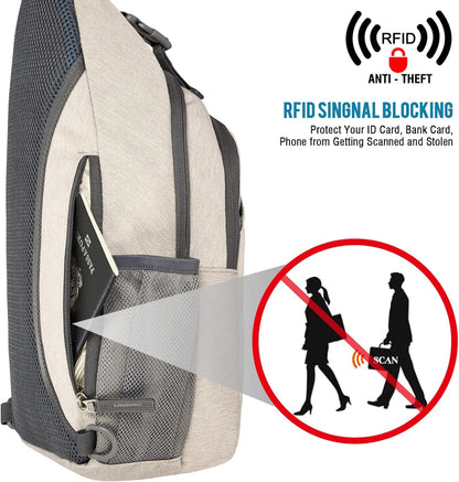G4Free Sling Bag RFID Blocking Sling Backpack Crossbody Chest Bag Daypack for Hiking Travel(Ivory)