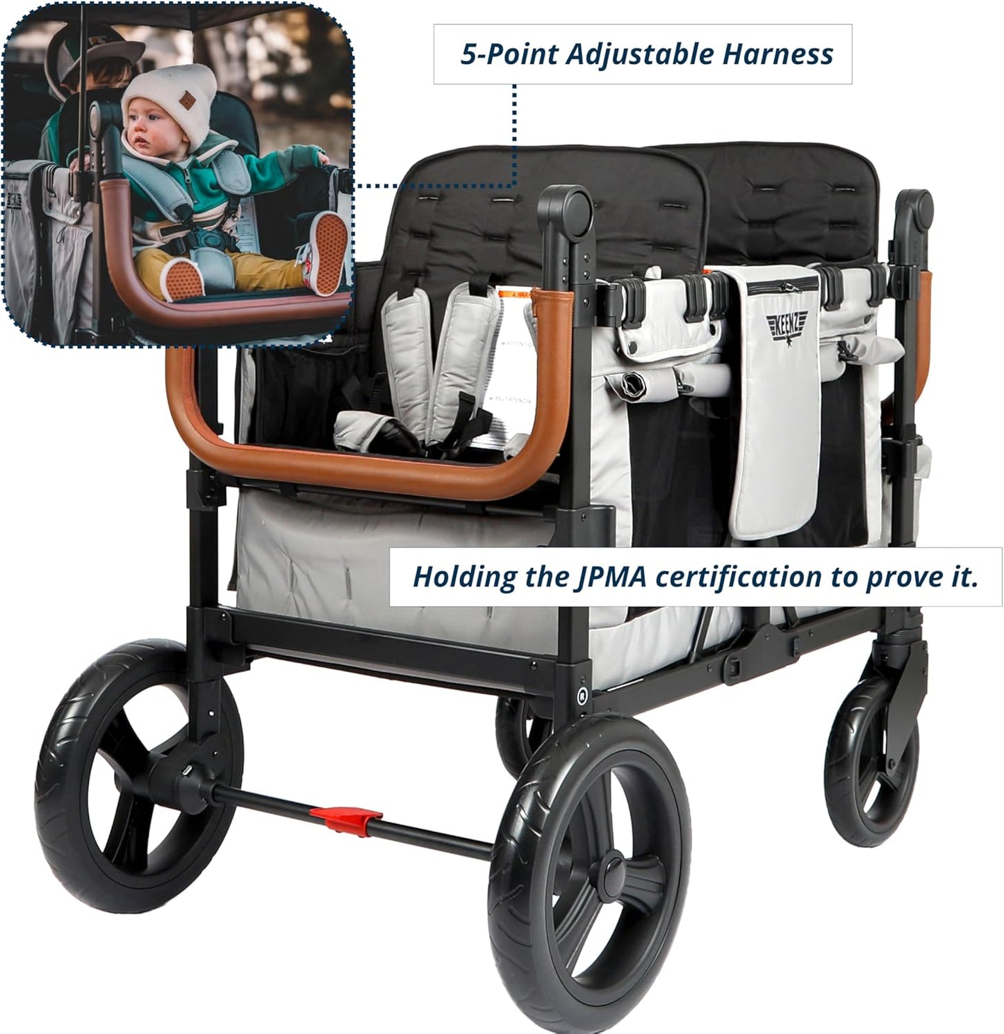 Keenz VYOO Stroller Wagon with Canopy - Foldable Design for Easy Storage, 5 Seating Positions for Kids, Enhanced Child Safety, All-Terrain Mobility, 4-Passangers, Grey