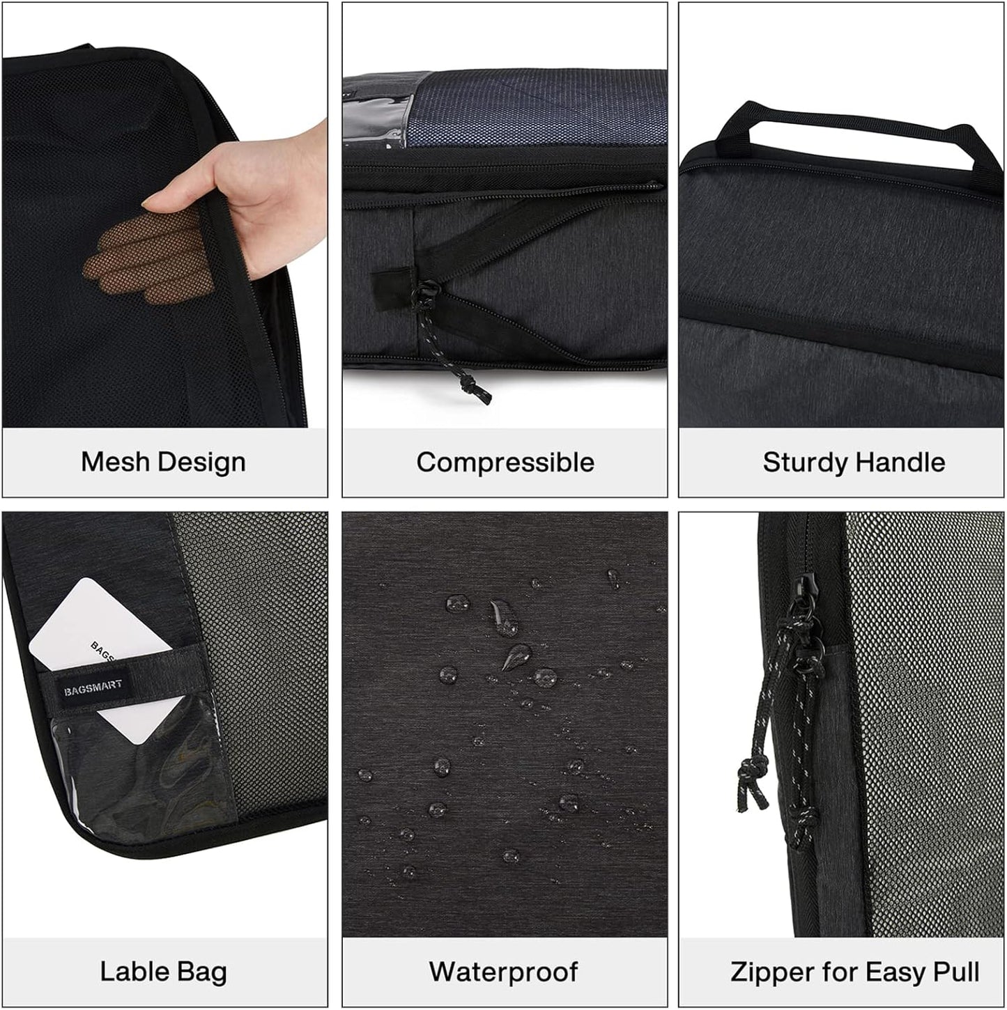 BAGSMART 6 Set Compression Packing Cubes - Lightweight Travel Essentials, Durable Luggage Organizer